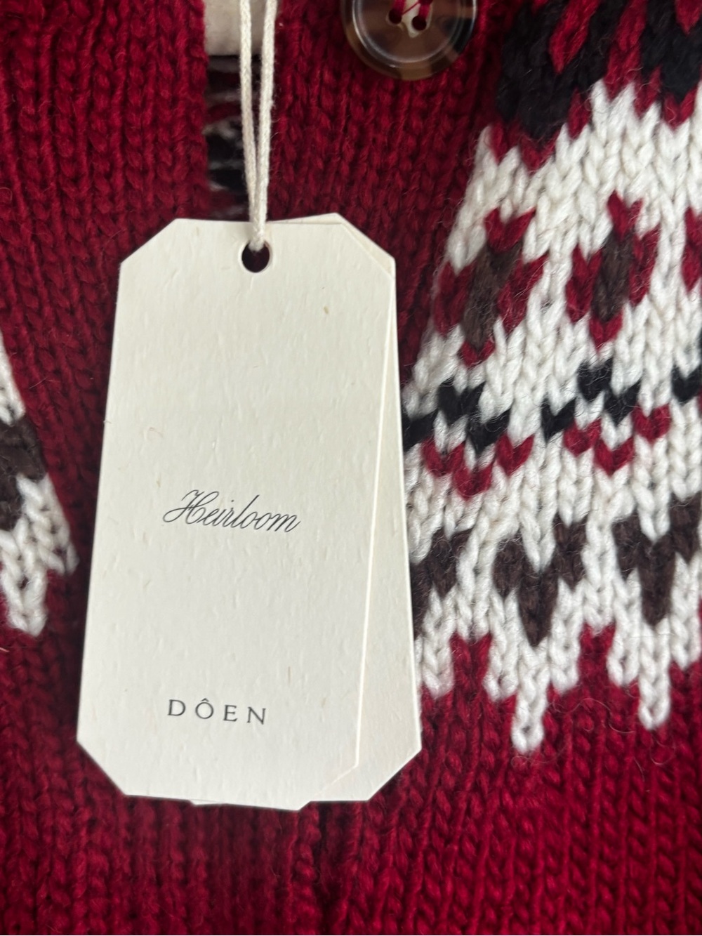 NWT DÔEN Heirloom Clarke Cardigan Burgundy Fair Isle Merino Alpaca M - Picture 3 of 12